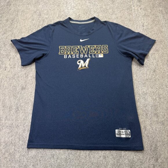 Milwaukee Brewers Nike Performance T-Shirt Men S Blue DRI-FIT Short Sleeve - Picture 2 of 15